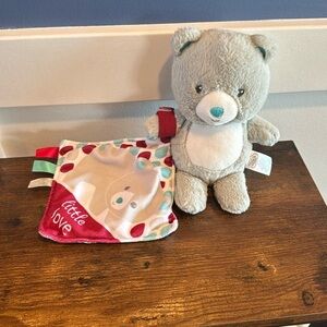 Spark Create Imagine Gray Teddy Bear Plush Stuffed Blue Nose 8" w blanket lovey